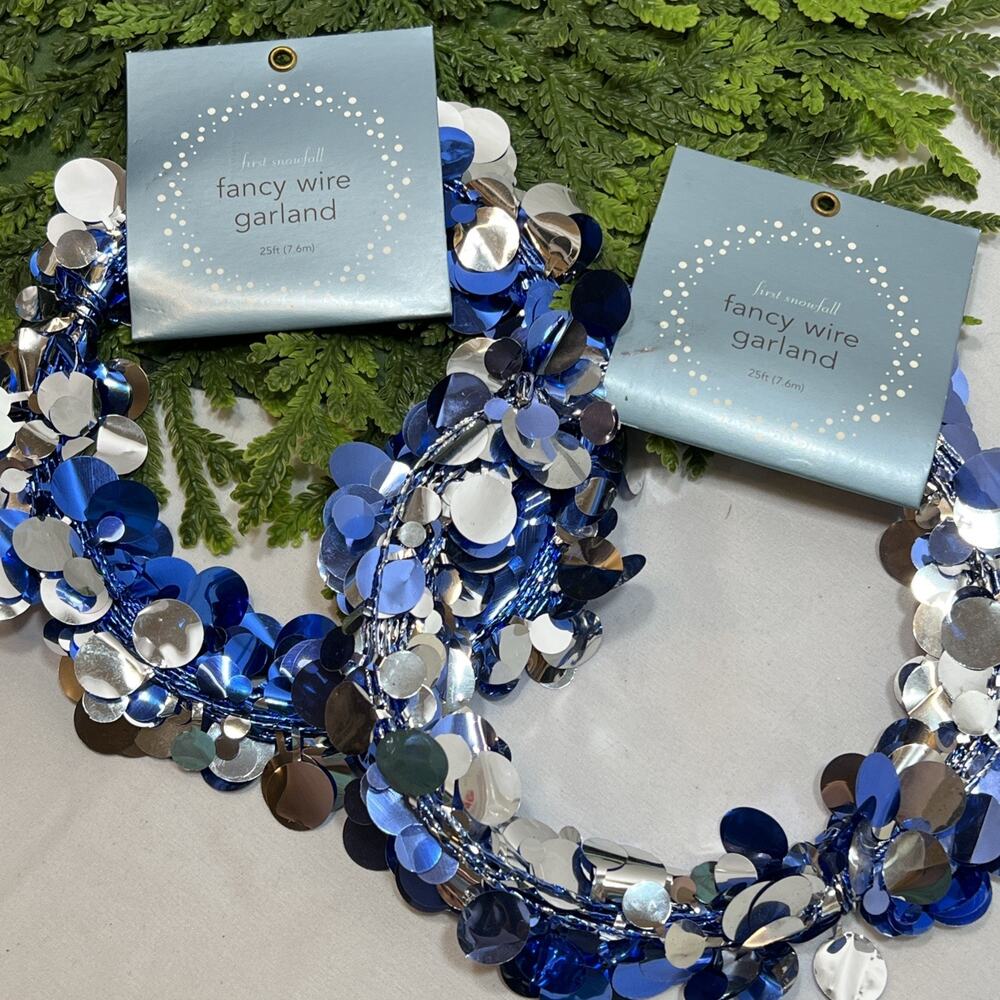 Vintage 2003 Martha Stewart Fancy Wire Garland First Snowfall Blue Circles 50ft